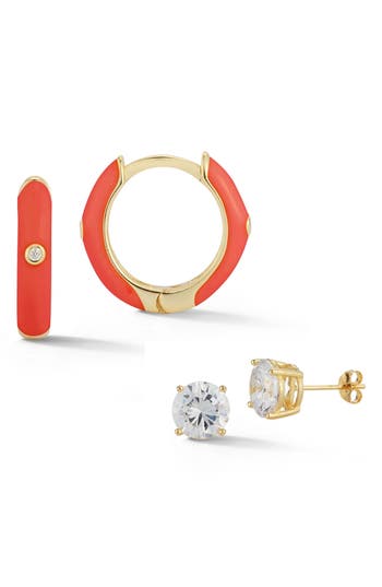 Sphera Milano Set Of 2 Stud & Hoop Earrings In Orange