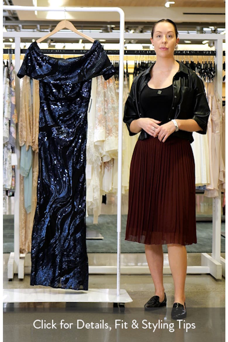 Sequin Wave Off the Shoulder Gown video