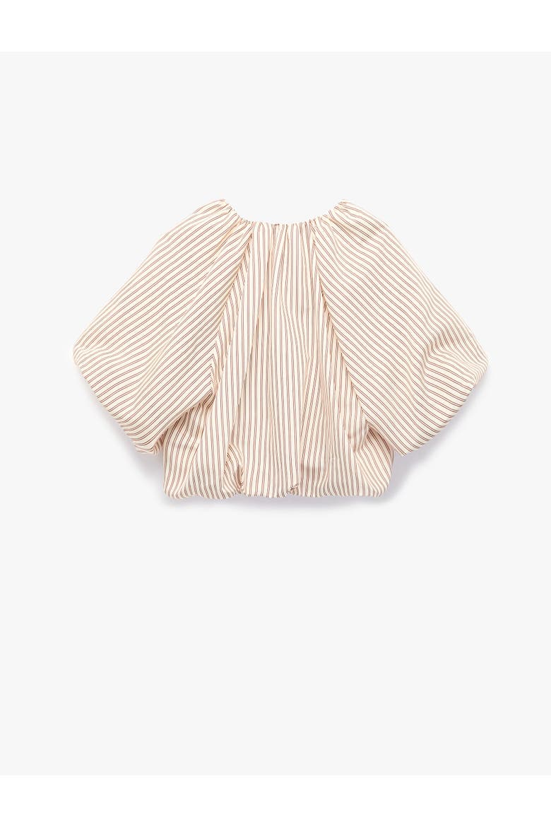Tied Striped Puff Sleeve Crop Top, Alternate, color, BROWN STRIPE
