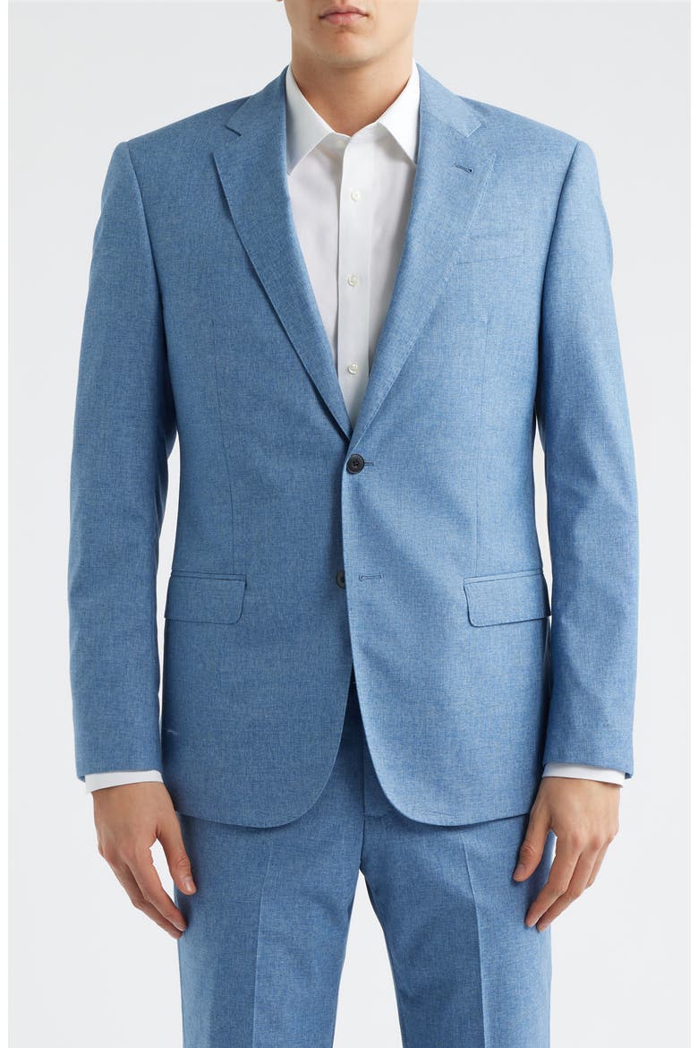 Light Blue Mélange Wool & Cotton Blend Suit, Alternate, color, BLUE