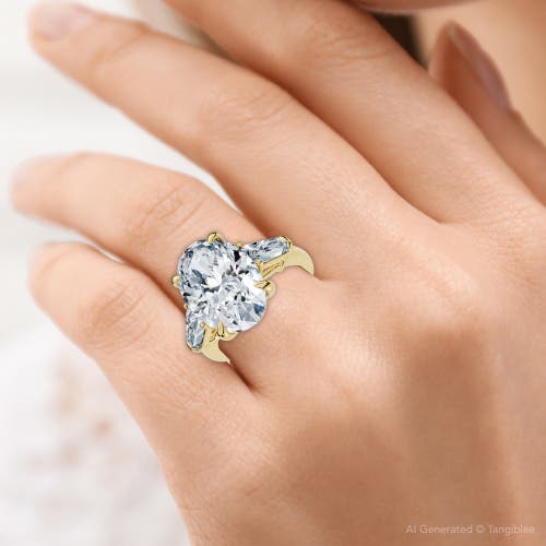 Bliss Diamond Certified 4 1/3ct Oval & Baguette Diamond Engagement Ring 14k Gold/pt Lab Grown In Gold