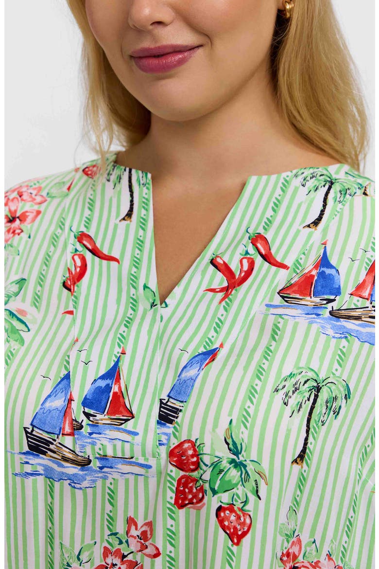 Alicia Resort Stripe Popover Top, Alternate, color, GREEN MULTI