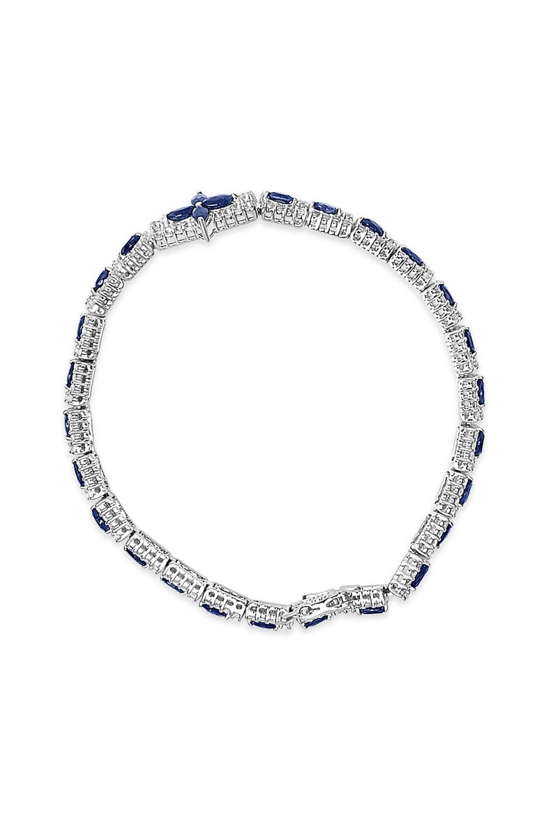Sterling Silver Dark Blue Sapphire and Topaz Marquise Floral Art Deco Link Bracelet, Alternate, color, Silver