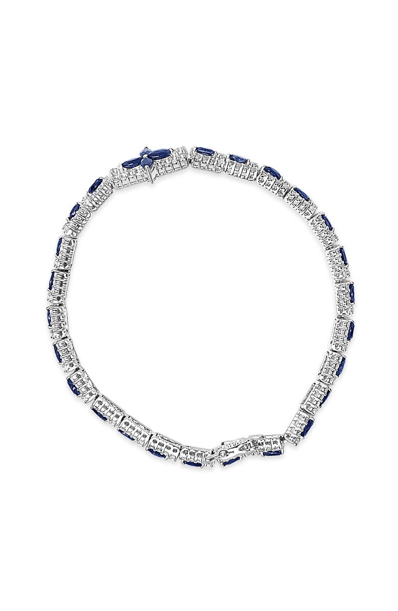 Haus of Brilliance Sterling Silver Dark Blue Sapphire and Topaz Marquise Floral Art Deco Link Bracelet, Alternate, color, Silver