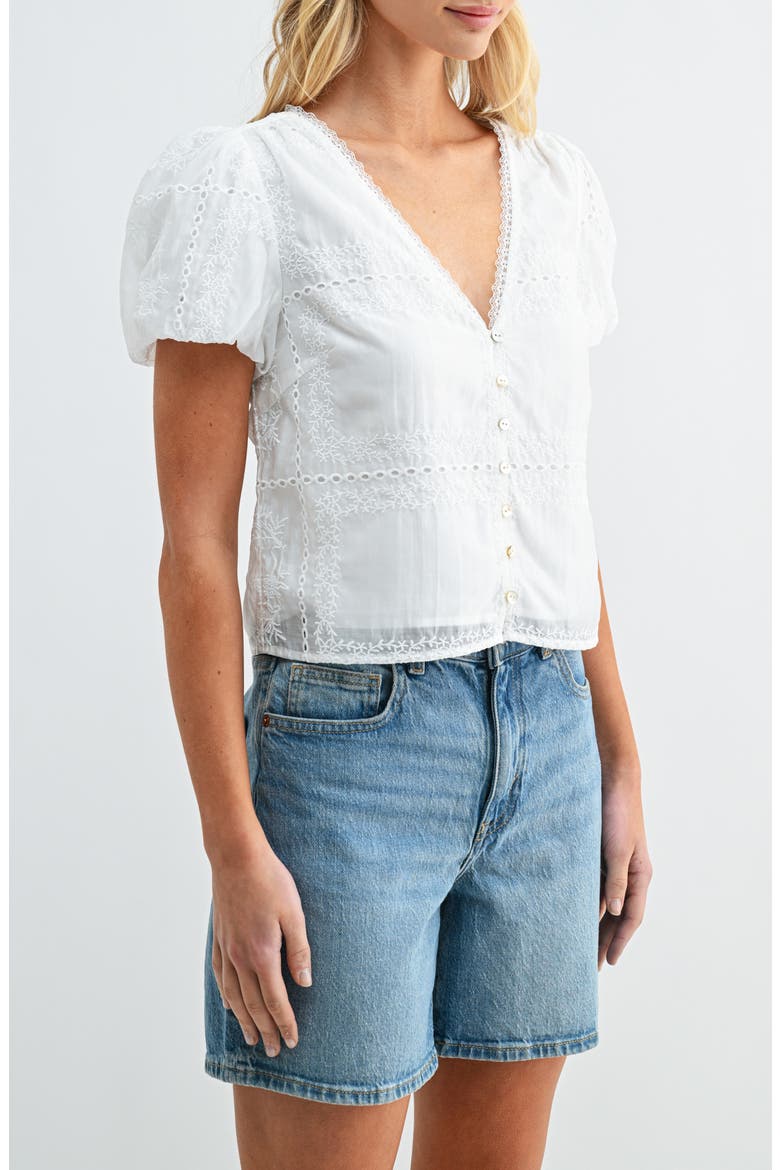 Puff Sleeve Button Front Top, Alternate, color, WHITE