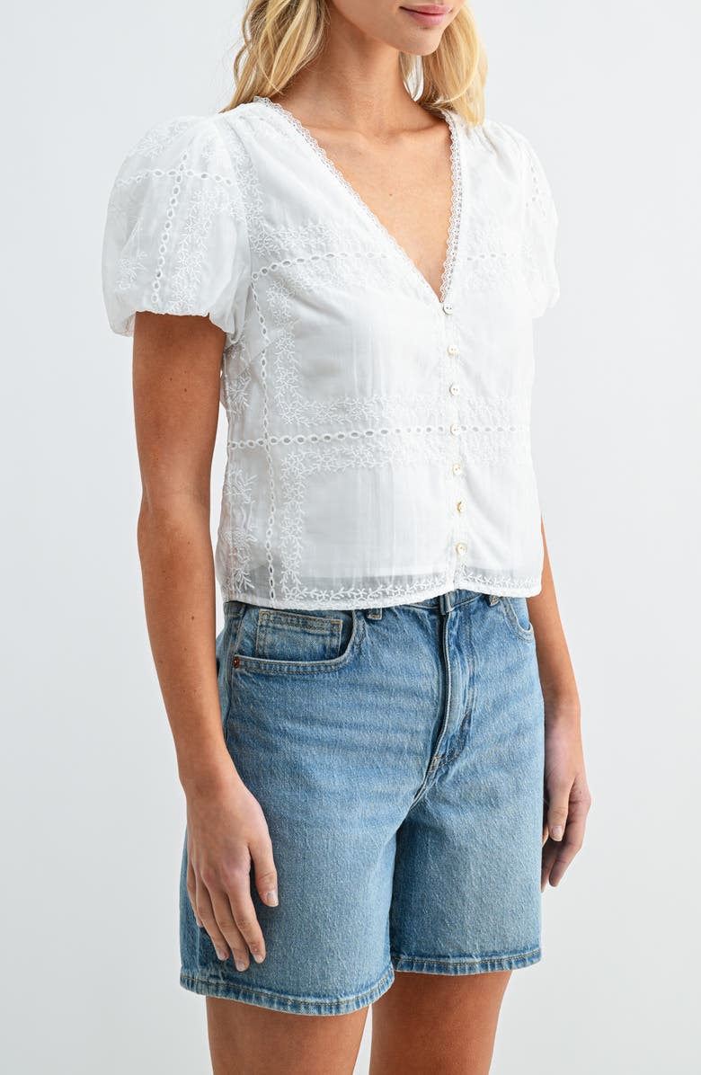 Lush Puff Sleeve Button Front Top, Alternate, color, White