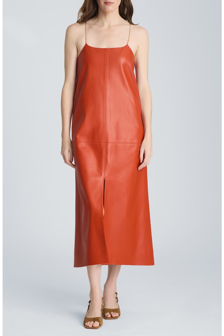 Faux Leather Wire Strap Midi Dress, Main, color, TERRA