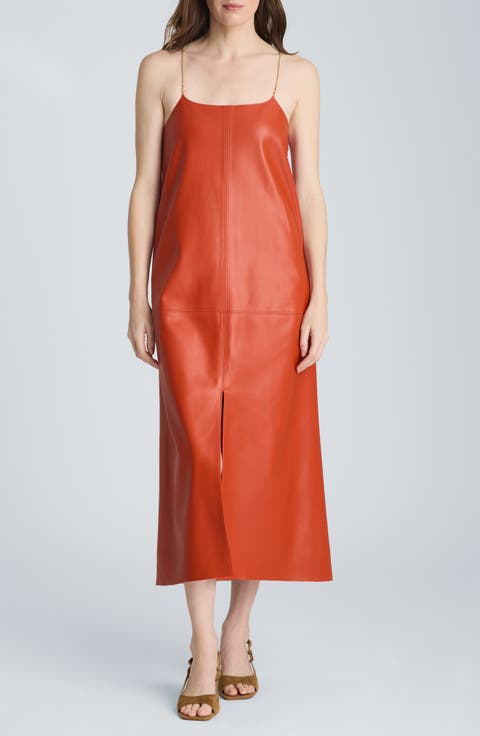 Faux Leather Wire Strap Midi Dress