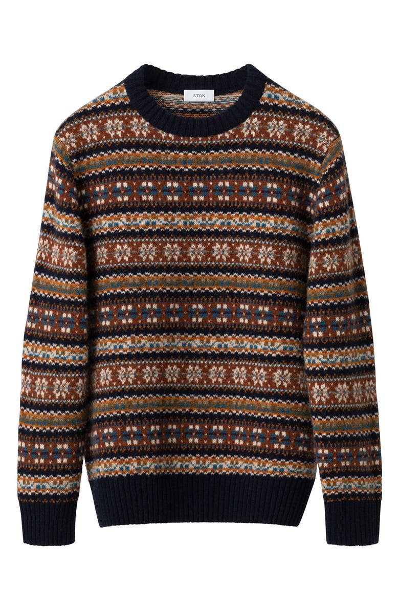 Eton Fair Isle Wool Sweater, Alternate, color, Brown Multi