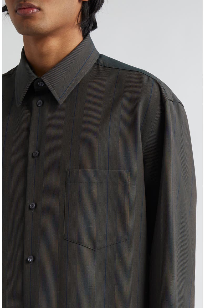 Stripe Oversize Wool Button-Up Shirt, Alternate, color, GRANITE