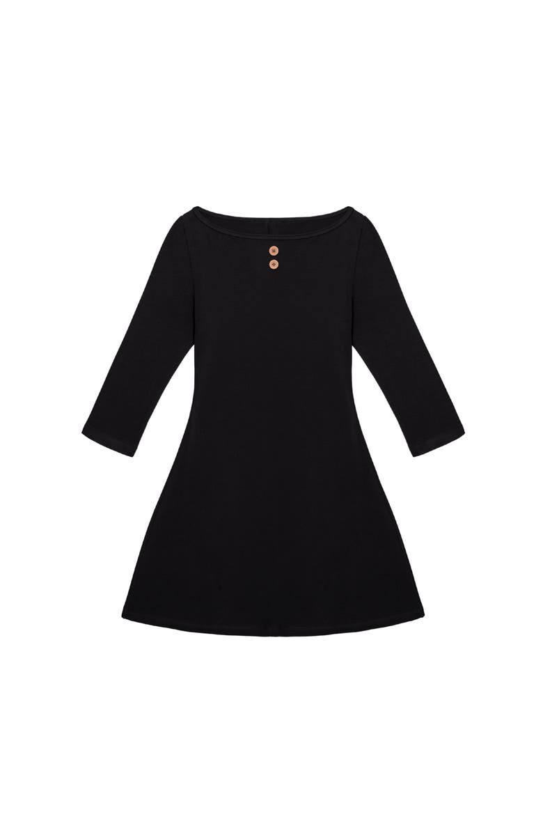 Oddli 3/4 Sleeve Boat Neck Dress, Main, color, Black