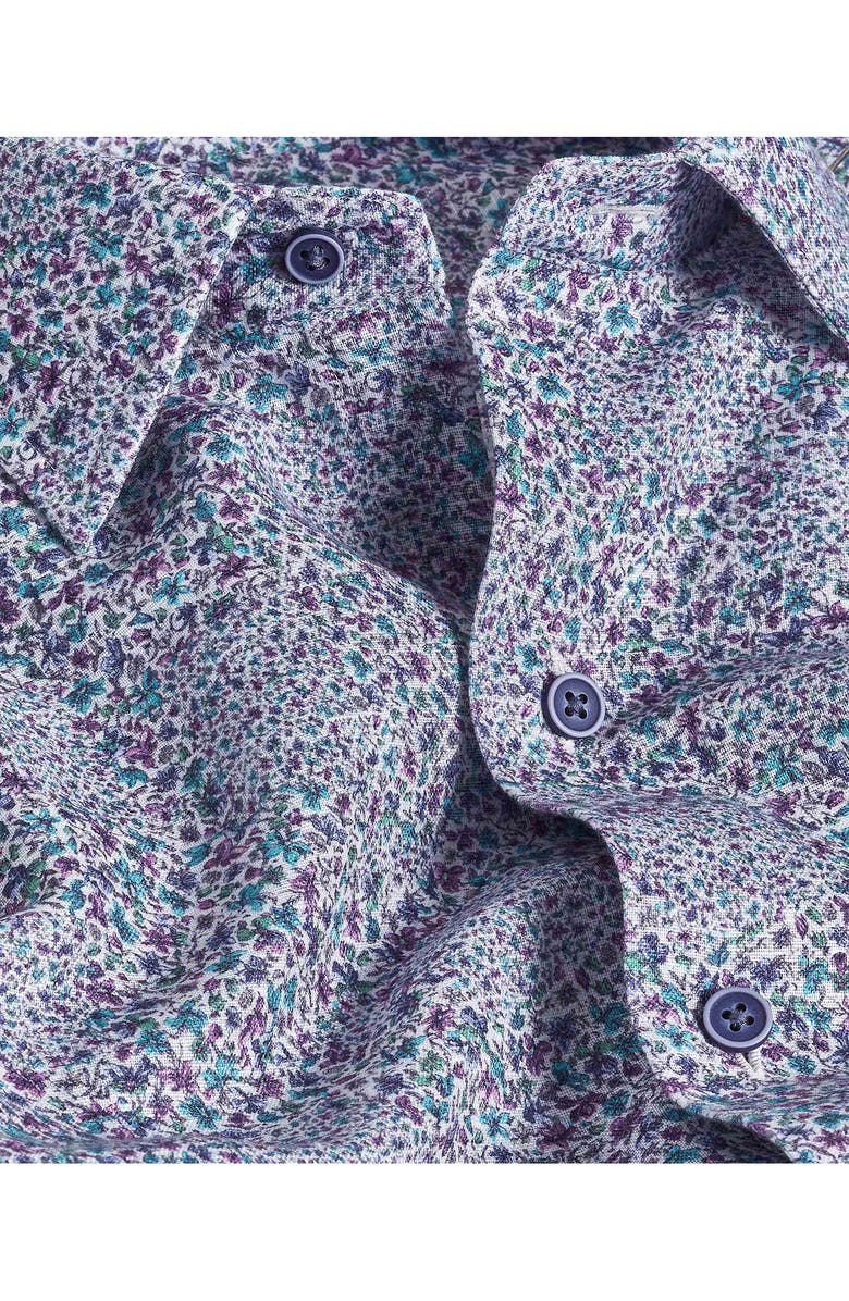 David Donahue Micro Floral Print Short Sleeve Linen & Cotton Shirt, Alternate, color, 