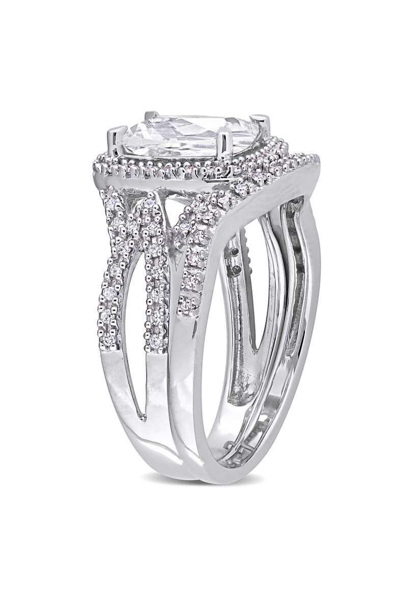 Lab-Created White Sapphire & Diamond Ring Set, Alternate, color, 10k White Gold