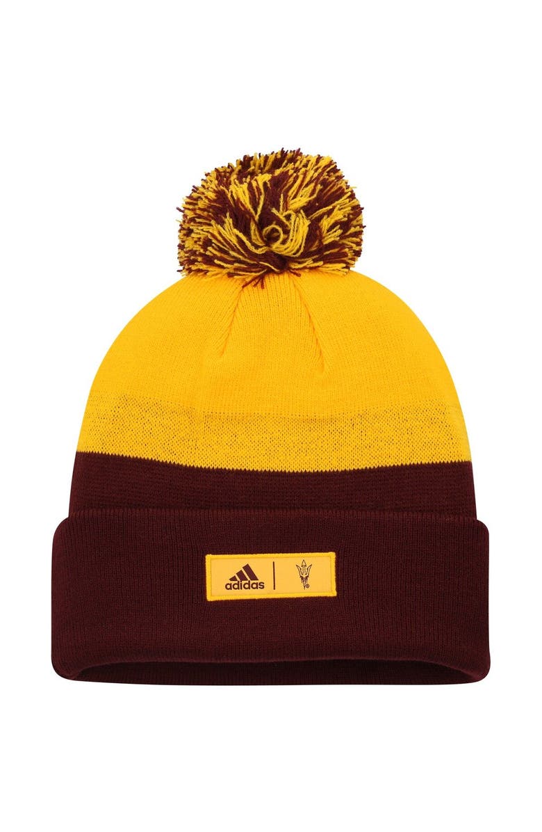 adidas Men's adidas Maroon/Gold Arizona State Sun Devils Colorblock Cuffed Knit Hat with Pom, Alternate, color,