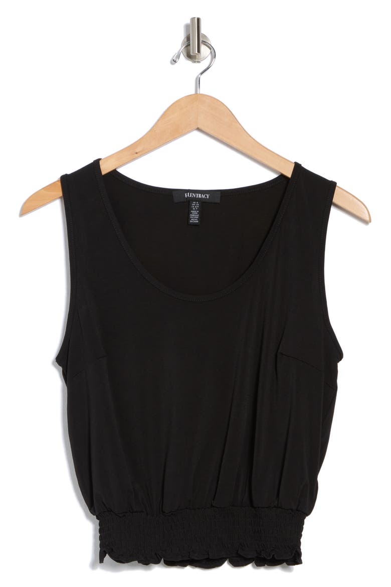 Smocked Tank, Alternate, color, BLACK