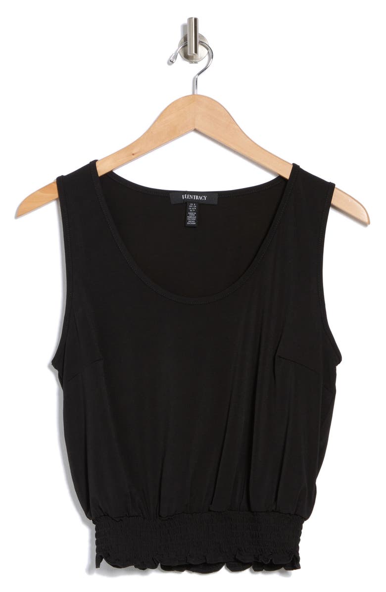 Ellen Tracy Smocked Tank, Alternate, color, Flat Black