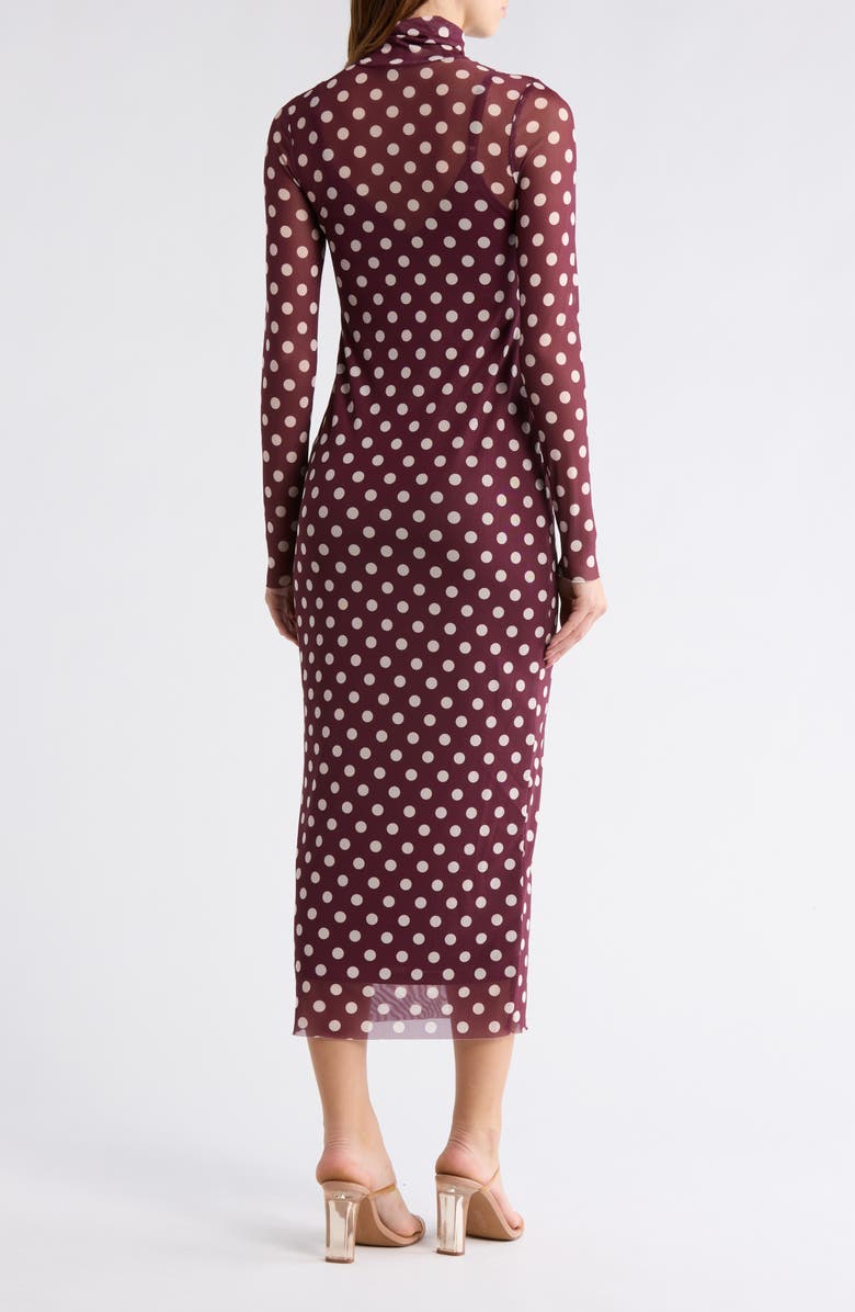 AFRM LOS ANGELES Marni Turtleneck Long Sleeve Mesh Dress, Alternate, color, Burgundy Dots