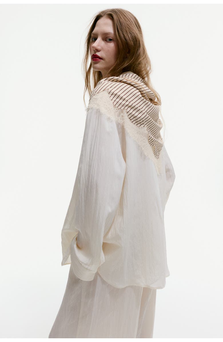 H&M Lace-trimmed Triangle Scarf, Alternate, color, Light Beige/Striped