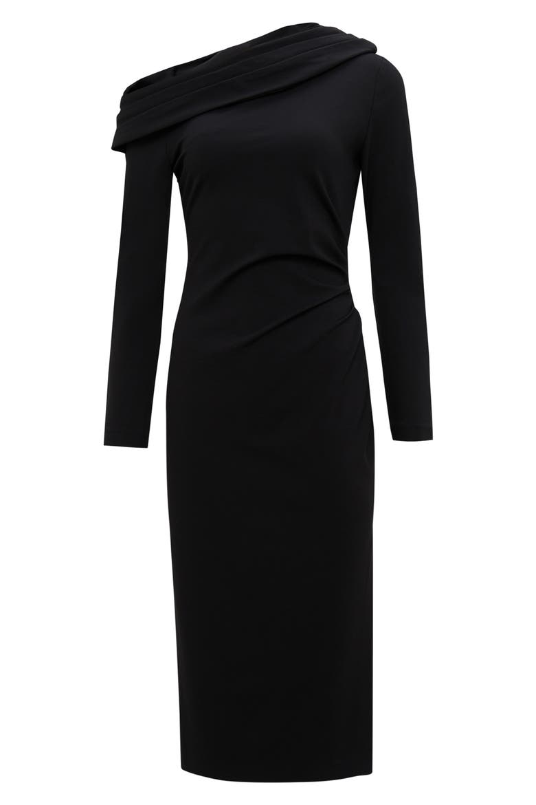 Buffy One-Shoulder Long Sleeve Dress, Alternate, color, BLACK