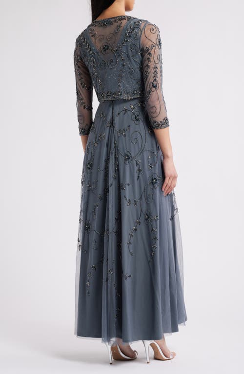 Pisarro Nights Embellished Cocktail Dress With Open Front Jacket In Smoke 021