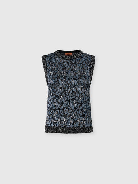 Crew-neck Top In Jacquard Knit With Animalier Pattern