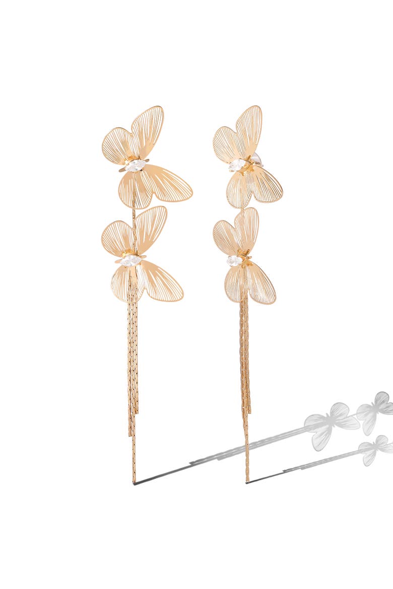 Butterfly Tassled-Drop Gold-Tone Earrings, Alternate, color, Gold