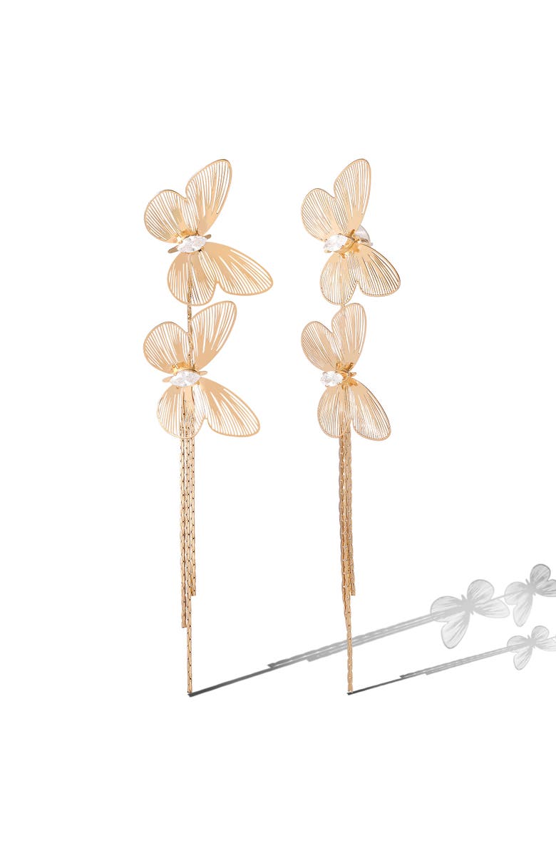 Jessica Simpson Butterfly Tassled-Drop Gold-Tone Earrings, Alternate, color, Gold