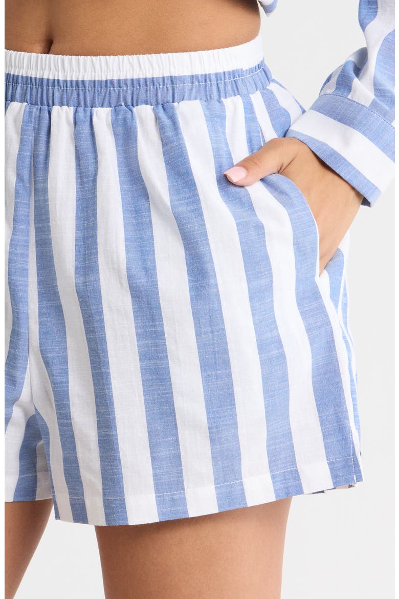 Fays Stripe Tayler Smocked Shorts, Alternate, color, BLUE WHITE