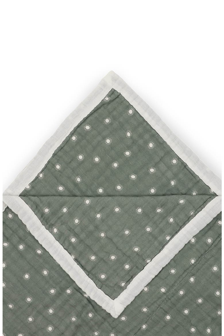 Organic Cotton Muslin Quilted Throw, Alternate, color, SAGE SUNS