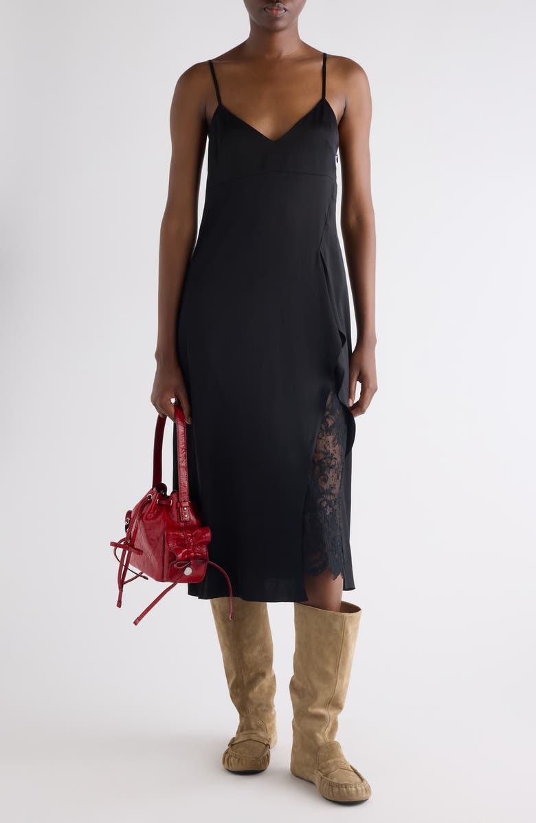 Acne Studios Satin Slipdress, Alternate, color, Black