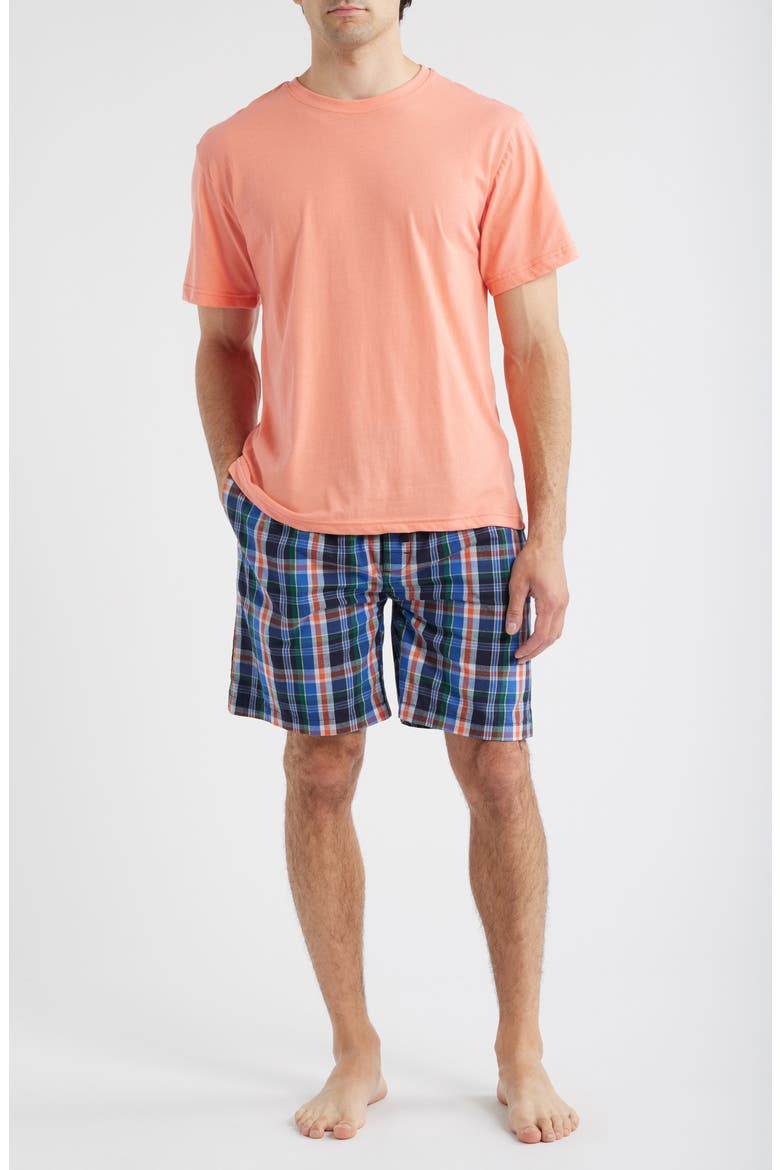 Cozy Pajama T-Shirt & Woven Cotton Shorts Set, Main, color, MARLIN PLAID