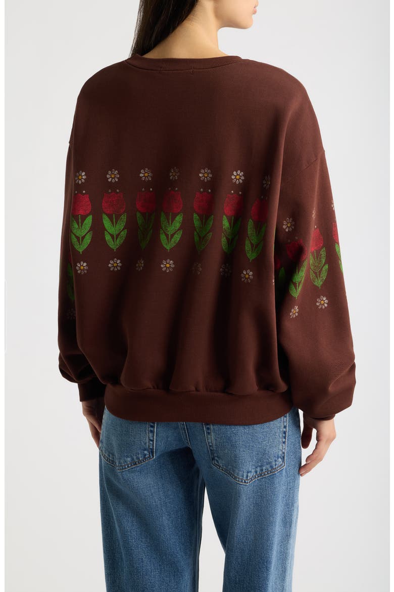 Camp Flowers Oversized Graphic Sweatshirt, Alternate, color, DARK AUBURN