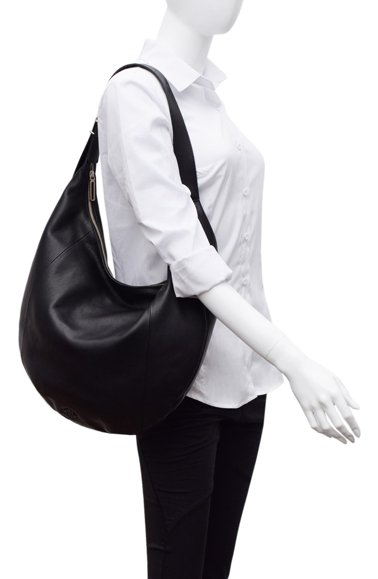 New Amsterdam Leatherworks Wyatt Oversize Hobo Bag, Alternate, color, Black