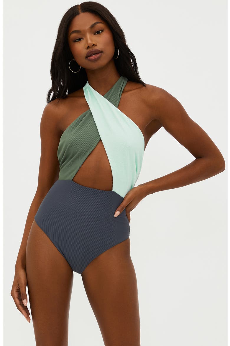 Jessica Cutout Colorblock One-Piece Swimsuit, Alternate, color, PALM PARADISE COLORBLOCK