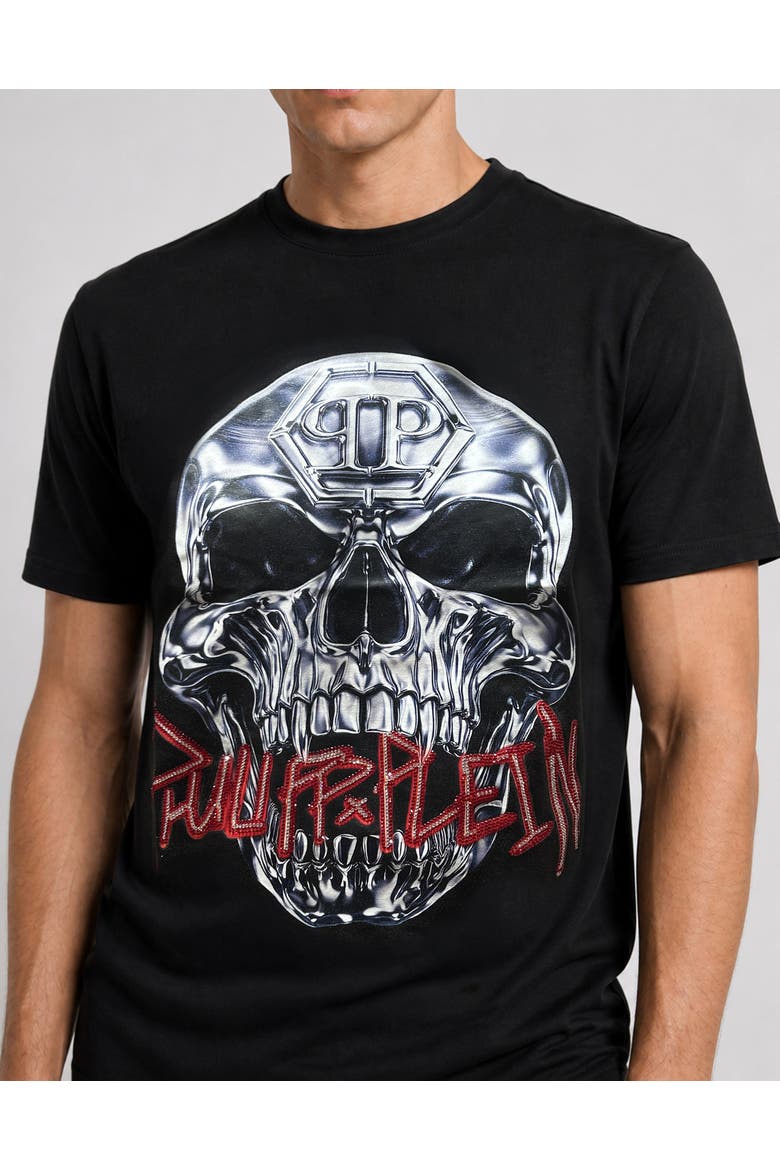 Jersey T-Shirt Skull Metallic Neon Men, Alternate, color, black