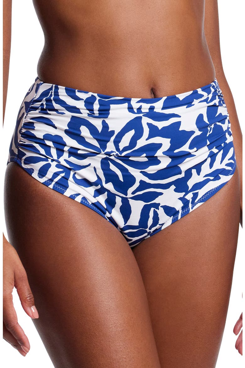 Ruched High Waist Bikini Bottoms, Alternate, color, POOLSIDE PRINT