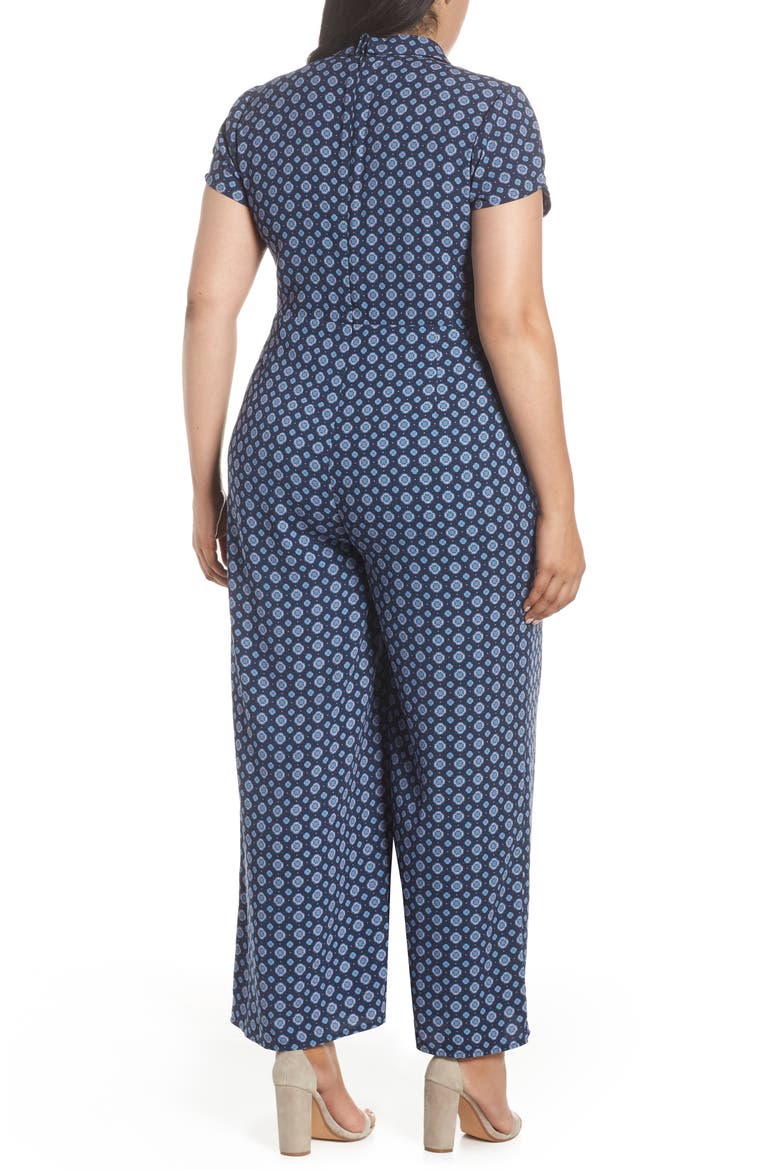 Print Button Front Jumpsuit, Alternate, color, NAVY PEACOAT GEO DOT FOULARD