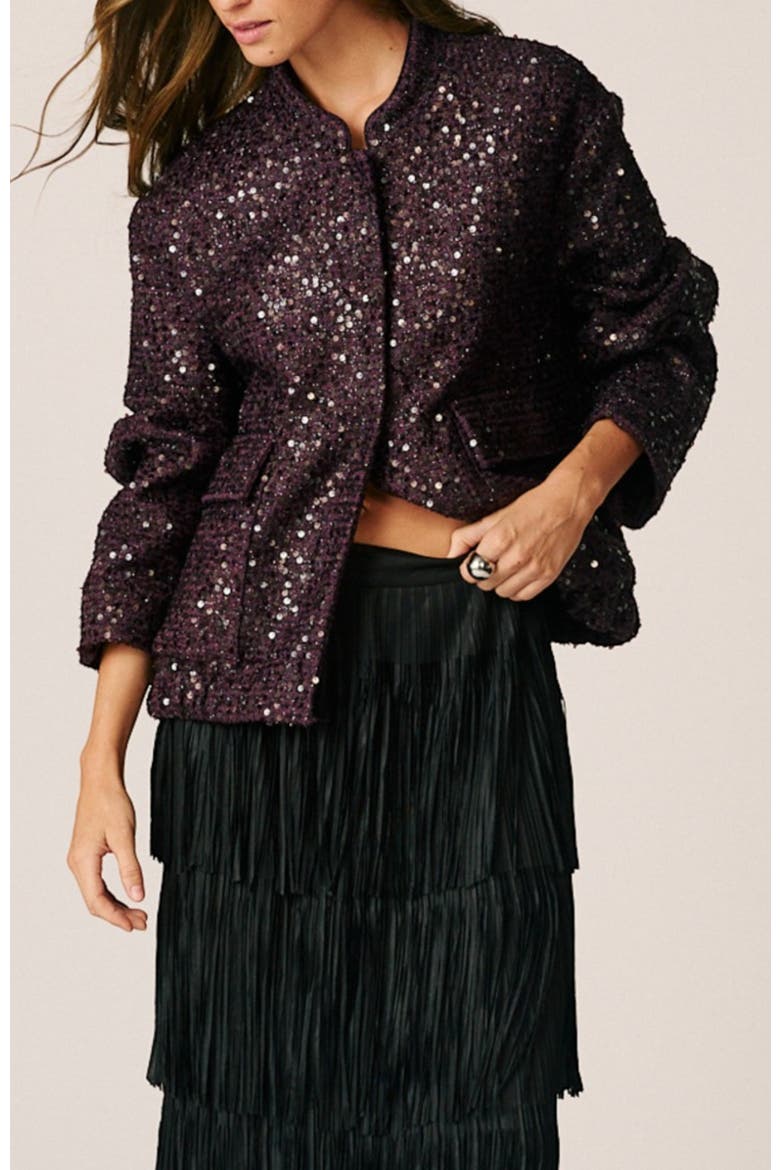 Sequin Bomber Jacket, Main, color, Aubergine