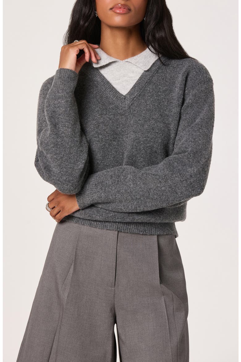 Contrast Collar Sweater, Main, color, GREY