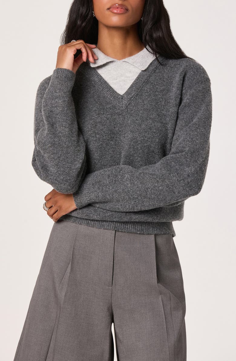 ASTR the Label Contrast Collar Sweater, Main, color, Grey