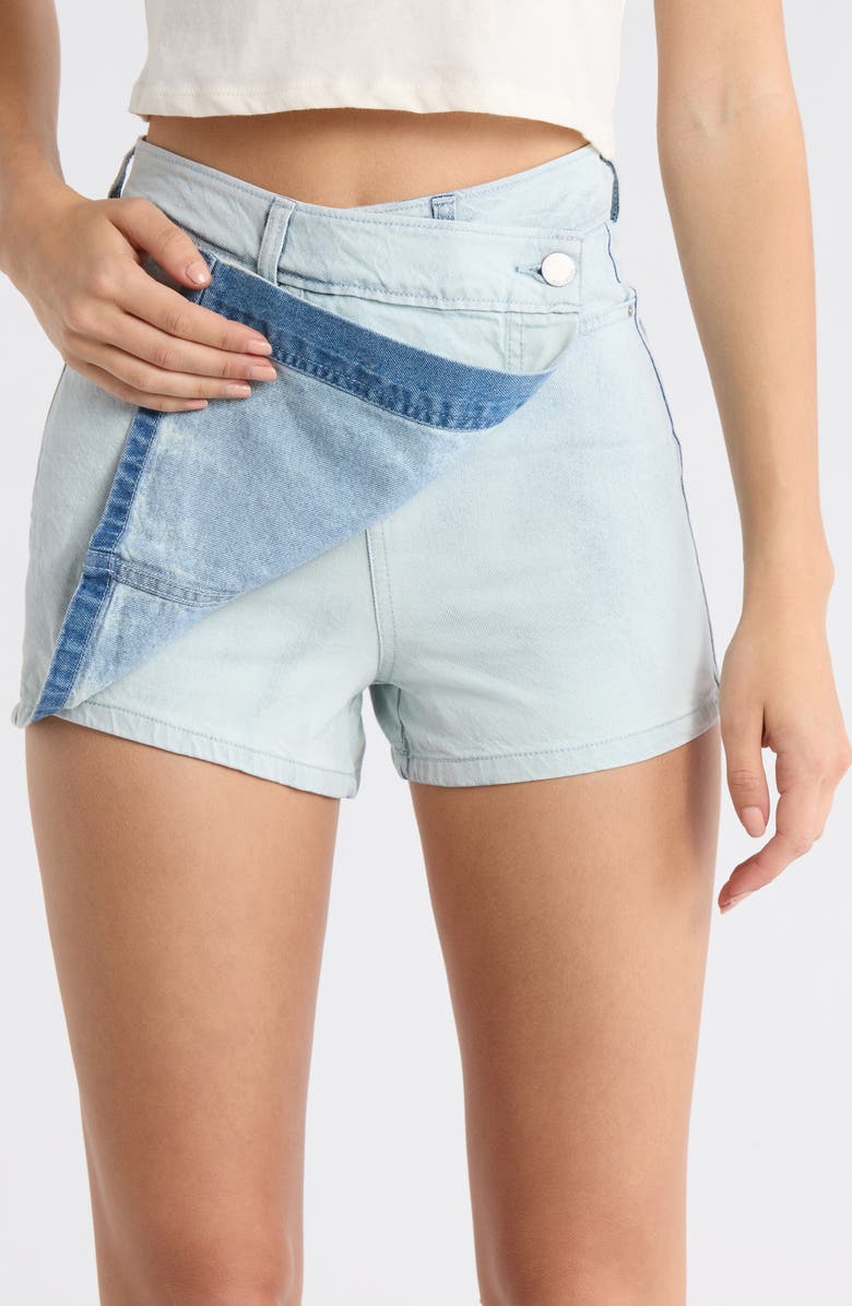 Billabong Jade Saltwashed Denim Wrap Miniskort, Alternate, color, Blue Mist