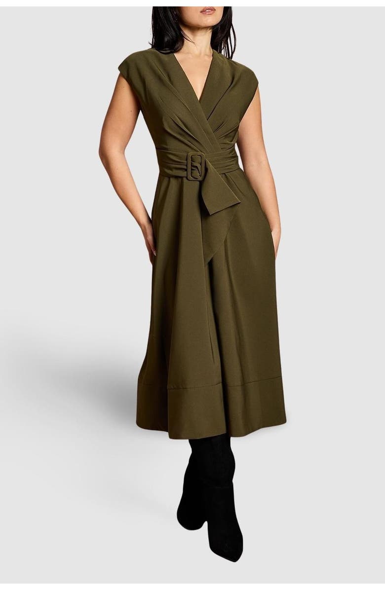Coast Petite Belted Crepe Dress, Alternate, color, Olive