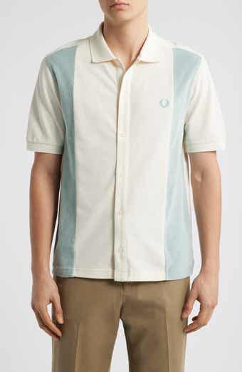 Fred Perry Panel Colorblock Terry Cloth Short Sleeve Button-Up Shirt