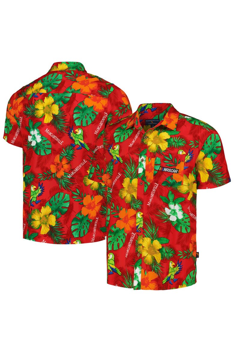 Men's Margaritaville Red NASCAR Island Life Floral Party Full-Button Shirt, Main, color, Red