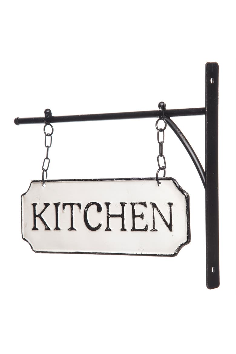 White and Black Enamel Kitchen Wall Sign on Metal Hanger, Alternate, color, White