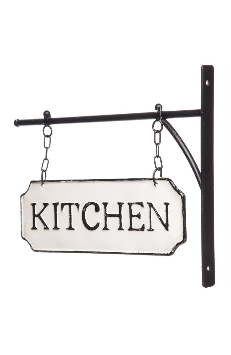 Foreside Home and Garden White and Black Enamel Kitchen Wall Sign on Metal Hanger, Alternate, color, White