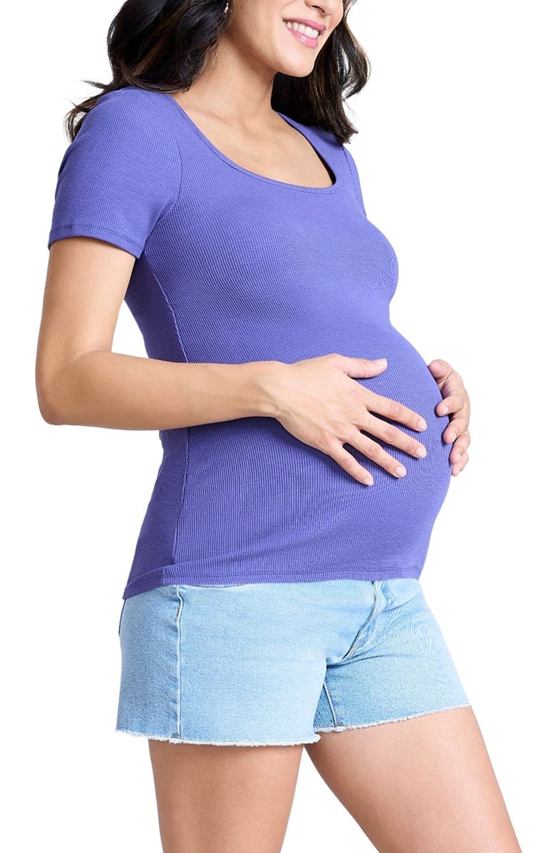 MOTHERHOOD MATERNITY Square Neck Rib Knit Short Sleeve Top, Alternate, color, Skipper Blue