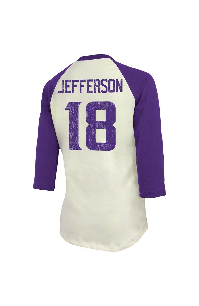 Majestic Threads Women's Majestic Threads Justin Jefferson Cream/Purple Minnesota Vikings Player Raglan Name & Number Fitted 3/4-Sleeve T-Shirt, Alternate, color, 