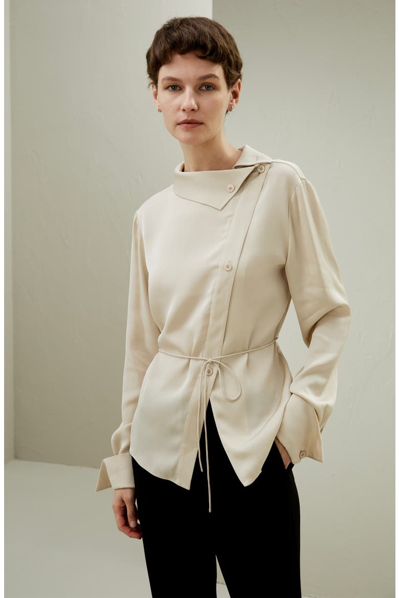 Asymmetrical Shirt with Waist Tie, Alternate, color, Cream