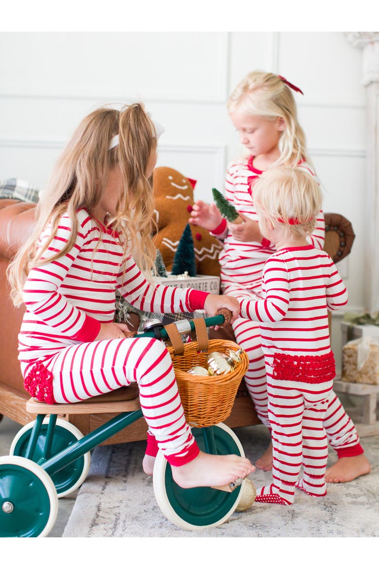 Modal Blend Ruffle One Piece Footie Pajamas, Alternate, color, Red & White Stripe